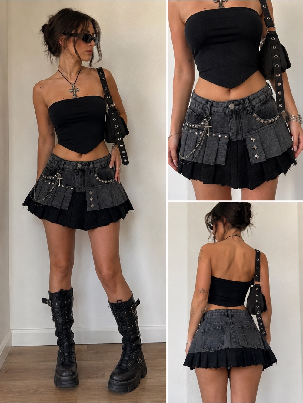 Handmade Upcycled Punk Pleated Mini Skirt | One of a Kind